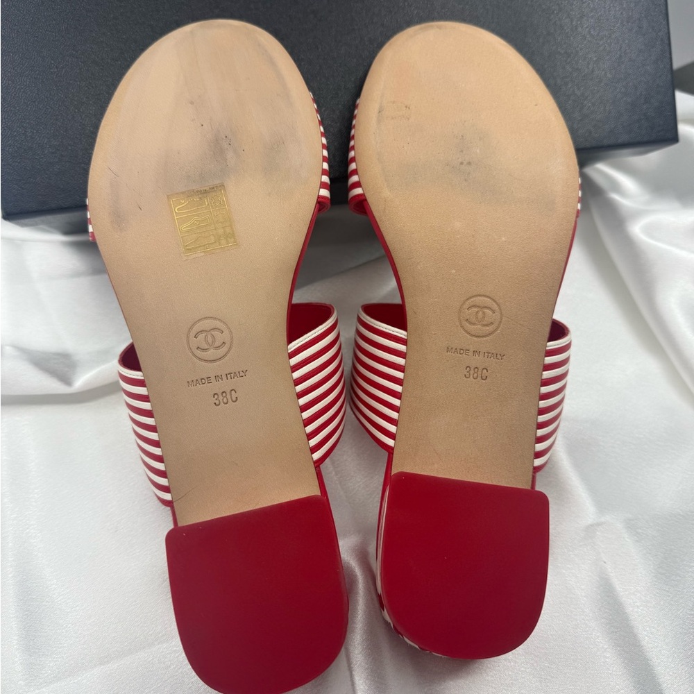 Chanel CC Braided Red and White Striped Sandals - Size 38 - Picture 8 of 12